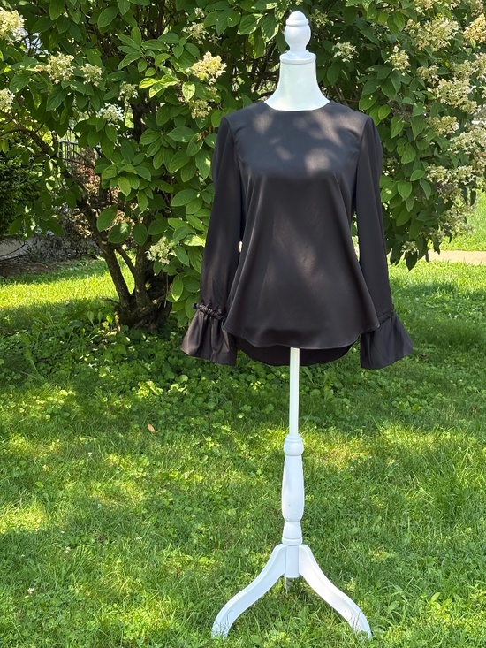 David Lerner Tops - David Lerner Satin Button-Back Long Sleeve Blouse